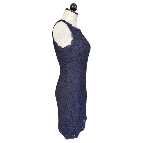 Adrianna Papell Evening Lace Cocktail Dress Navy Exposed Full Back Zip Size 4 - Picture 8 of 16
